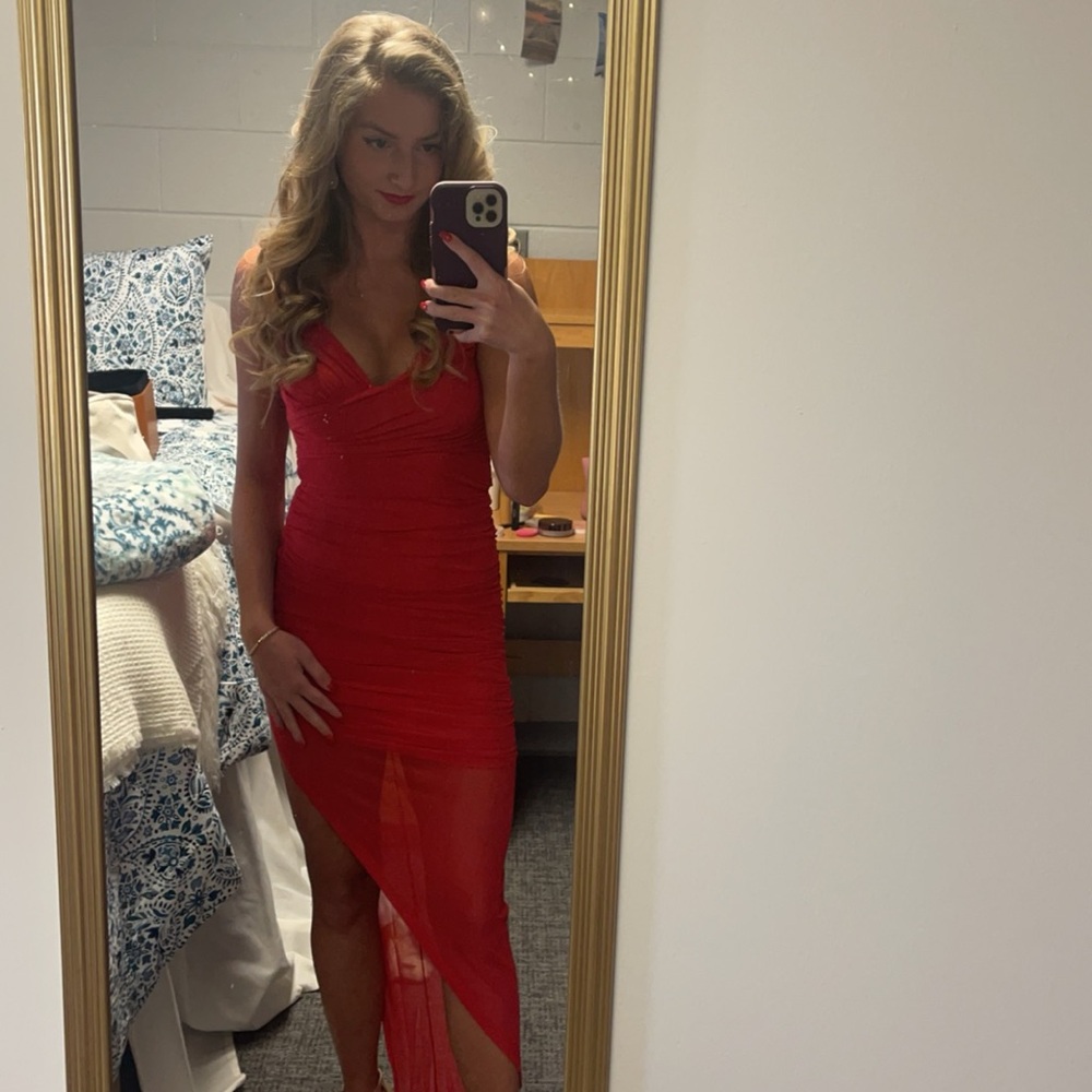 Hello Molly Red Asymmetrical Ruched Gown